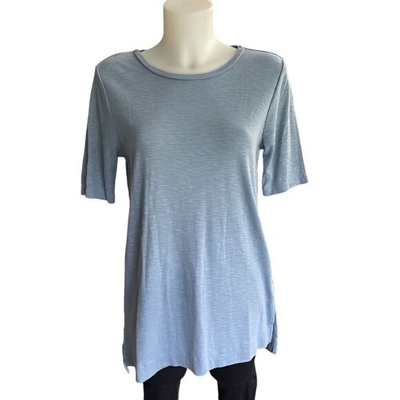 J.JILL PIMA COTTON SLUB TUNIC TOP ROBIN’s Egg Blue round neck short‎ sleeve sz S - Picture 1 of 9